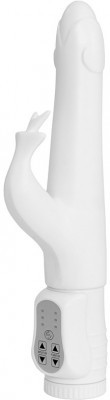 Белый вибратор с клиторальным отростком Kelsi - 18,5 см.