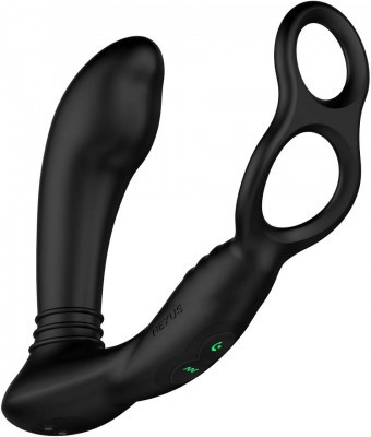 Черный вибромассажер простаты Nexus Simul8 Stroker Edition с кольцами для пениса и мошонки