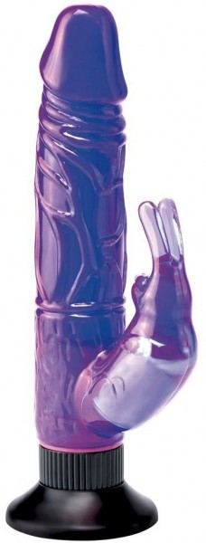 Фиолетовый вибратор-кролик с присоской Deluxe Bunny - 21 см.