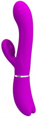 Лиловый вибратор-кролик с подвижной клиторальной щеточкой Clitoris Vibrator - 20,8 см.