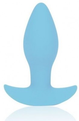 Голубая коническая анальная вибровтулка с ограничителем - 8,5 см.