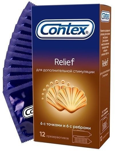 Презервативы с точками и рёбрами CONTEX Relief - 12 шт.