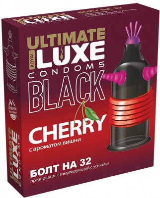 Черный стимулирующий презерватив  Болт на 32  с ароматом вишни - 1 шт.