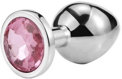 Серебристая анальная пробка iWonder c розовым кристаллом - 7,2 см.