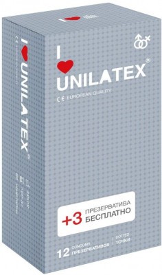 Презервативы с точками Unilatex Dotted - 12 шт. + 3 шт. в подарок