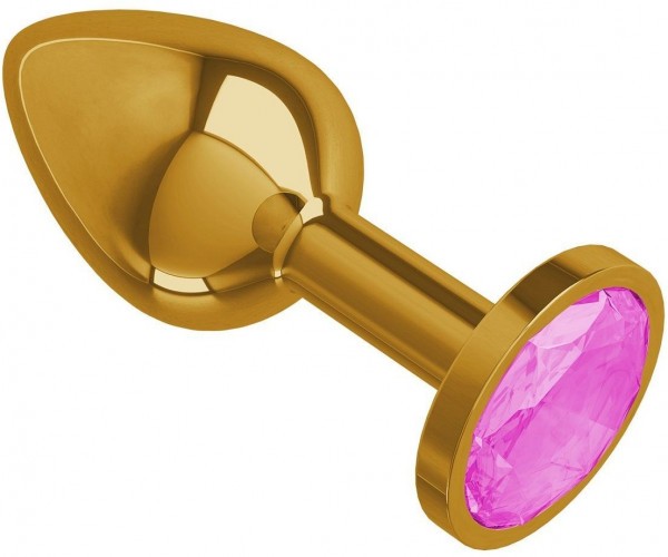 Золотистая анальная втулка с розовым кристаллом - 7 см. 