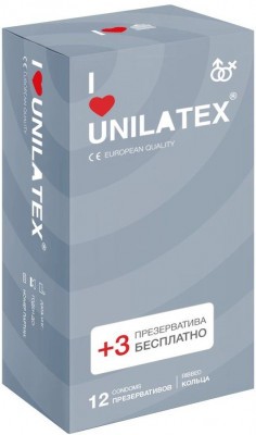 Презервативы с рёбрами Unilatex Ribbed - 12 шт. + 3 шт. в подарок