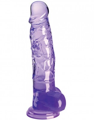 Фиолетовый фаллоимитатор с мошонкой на присоске 8’’ Cock with Balls - 22,2 см.