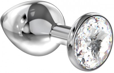 Большая серебристая анальная пробка Diamond Clear Sparkle Large с прозрачным кристаллом - 8 см.