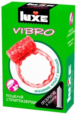 Розовое эрекционное виброкольцо Luxe VIBRO  Поцелуй стриптизёрши  + презерватив