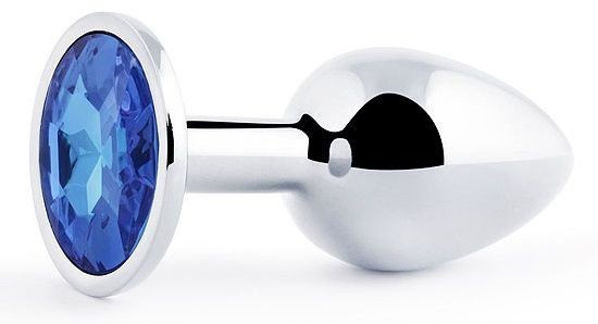 Анальное украшение SILVER PLUG SMALL с синим кристаллом - 7,2 см.