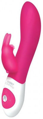 Ярко-розовый вибромассажёр The Come Hither Rabbit с клиторальным отростком - 22 см.