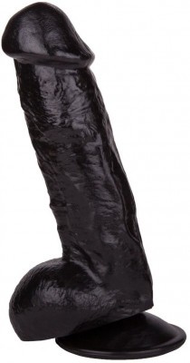 Реалистичный чёрный фаллоимитатор на присоске - 17,8 см.