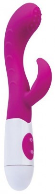 Ярко-розовый вибратор Nessy с клиторальным стимулятором - 20 см.