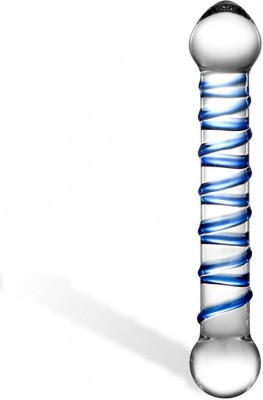Прозрачный фаллос с голубой спиралью Spiral Dildo - 17 см.