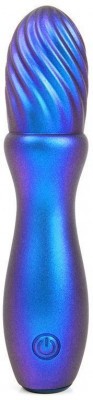Синий вибромассажёр со спиралевидным рельефом - 14 см.