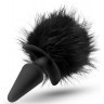 Силиконовая анальная пробка с чёрным заячьим хвостом Bunny Tail Pom Plug - 12,7 см.