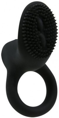 Чёрное эрекционное виброкольцо со стимулятором клитора Cobra