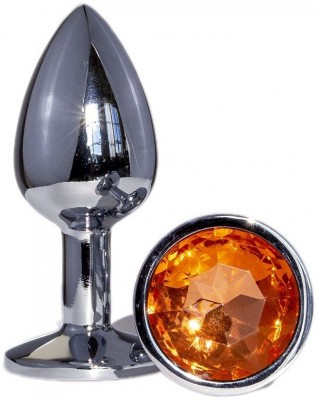 Металлическая анальная втулка с оранжевым кристаллом - 7,2 см.