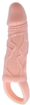 Телесная вибрирующая насадка на пенис с подхватом для мошонки Carson - 17 см.