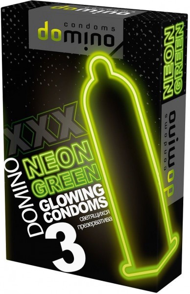 Презервативы DOMINO Neon Green со светящимся в темноте кончиком - 3 шт.