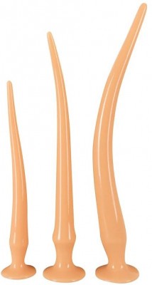 Набор из 3 телесных удлиненных анальных пробок Super Long Flexible Butt Plug Set