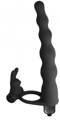 Черная вибронасадка для двойного проникновения Naughty Bunny - 17 см.