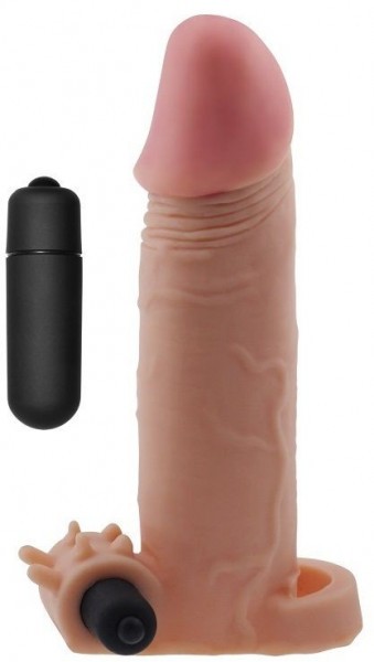 Реалистичная насадка на пенис с вибрацией и подхватом - 17,8 см.