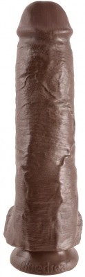 Коричневый фаллоимитатор-гигант на присоске 11  Cock with Balls - 28 см.