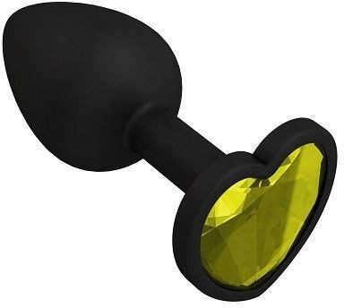 Черная силиконовая пробка с желтым кристаллом-сердцем - 8,5 см.