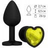 Черная силиконовая пробка с желтым кристаллом-сердцем - 8,5 см.