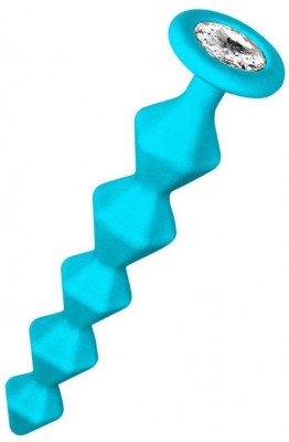 Бирюзовая анальная цепочка с кристаллом Chummy - 16 см.