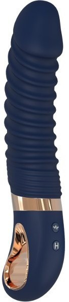 Темно-синий вибратор-реалистик с рёбрышками Nereos - 23 см.