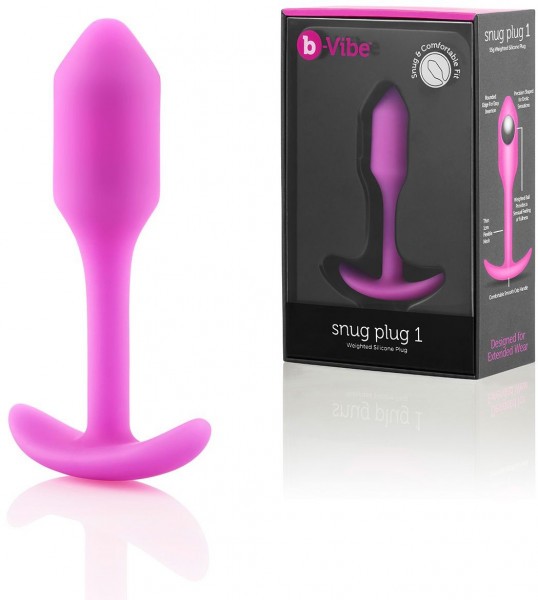 Розовая пробка для ношения B-vibe Snug Plug 1 - 9,4 см.