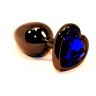 Чёрная пробка с синим сердцем-кристаллом - 7 см.