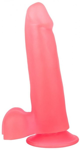 Нежно-розовый фаллоимитатор с мошонкой на присоске - 16,5 см.