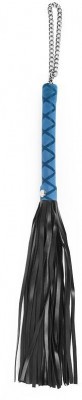 Черная многохвостая плеть-флоггер с синей ручкой - 40 см.