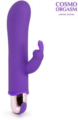 Фиолетовый мини-вибратор с клиторальным зайчиком - 14 см.