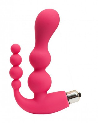 Розовый анально-вагинальный вибромассажер - 17 см.