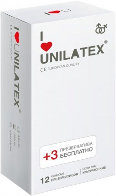 Ультратонкие презервативы Unilatex Ultra Thin - 12 шт. + 3 шт. в подарок