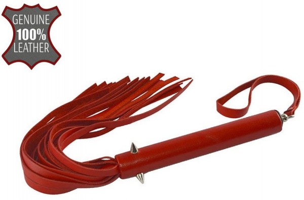 Красная кожаная плеть с шипиками - 41 см.