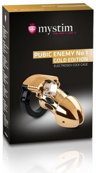 Золотистый пояс верности Pubic Enemy No1 Gold Edition для электростимуляции
