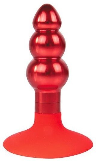 Красная анальная пробка-елочка с круглым ограничителем - 9 см.