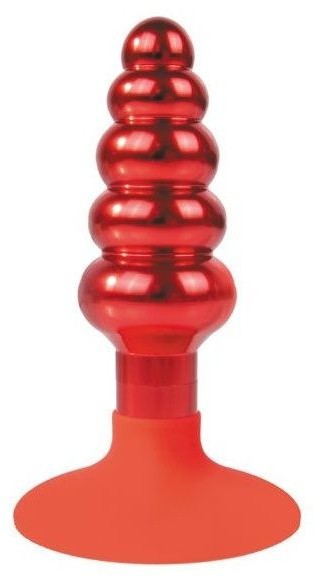 Красная анальная пробка-елочка с круглым ограничителем - 10 см. 