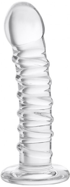 Фаллос со спиралевидным рельефом из прозрачного стекла - 16 см.