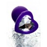 Фиолетовая анальная втулка с прозрачным стразом-сердечком - 7 см.
