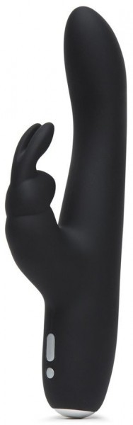 Черный вибратор с клиторальным отростком Greedy Girl Slimline Rabbit Vibrator - 22,8 см.