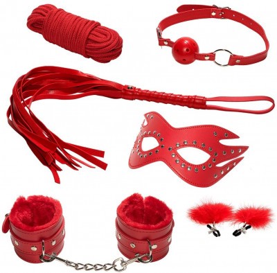 Эротический набор БДСМ из 6 предметов в красном цвете