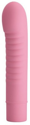 Нежно-розовый мини-вибратор Mick с ребрышками - 13 см.