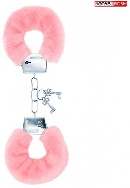 Металлические наручники с мягкой нежно-розовой опушкой